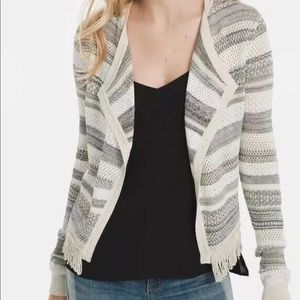 Fringed Stripped Knitted Open Front Sweater